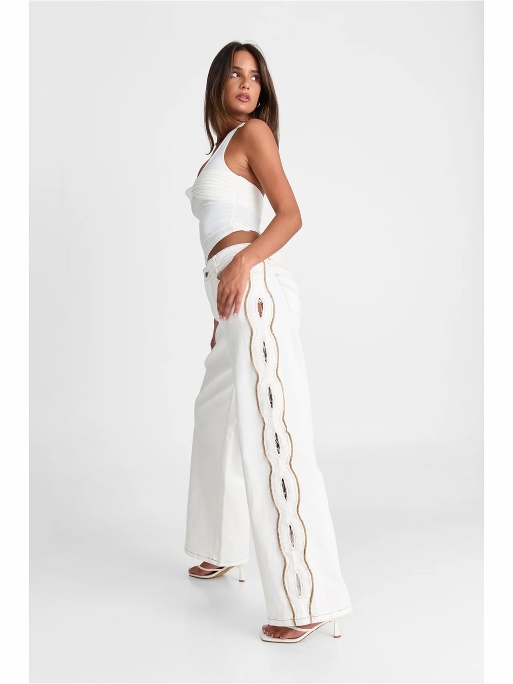Sasha Therese Cairo Low-Rise Straight Leg Jean in White